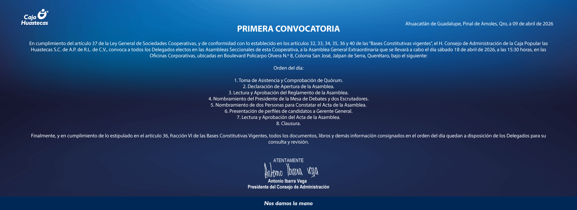 SEGUNDA CONVOCATORIA ASAMBLEA